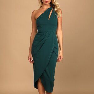 Lulus So Flirty Hunter Green One-shoulder Cutout Asymmetrical Dress - Size XL